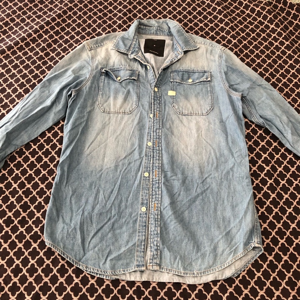 G-Star RAW Shirt Men’s Medium Blue Denim Jean Landoh Western Long Sleeve J20